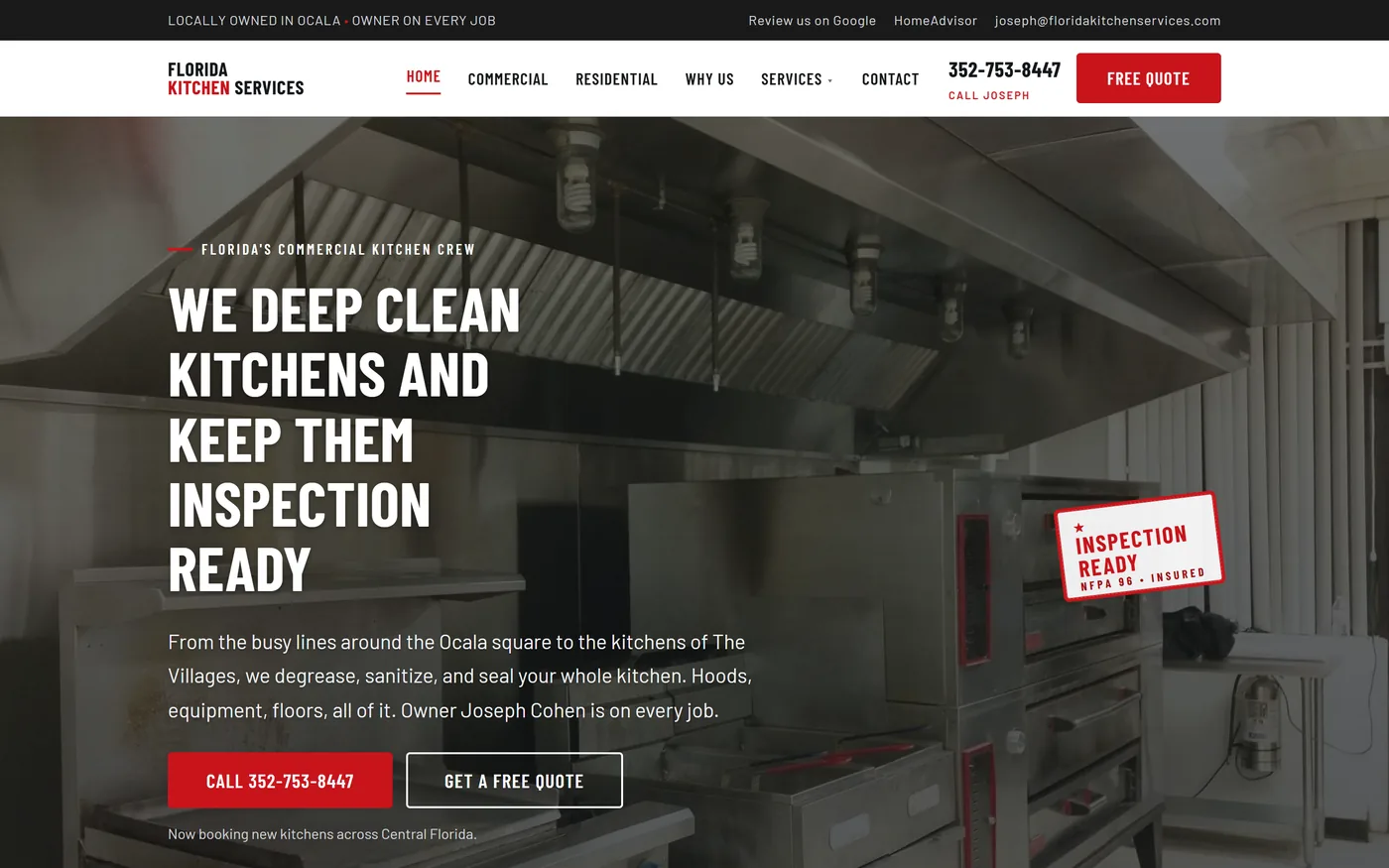 Home 25 The Florida Kitchen Services home page on a laptop