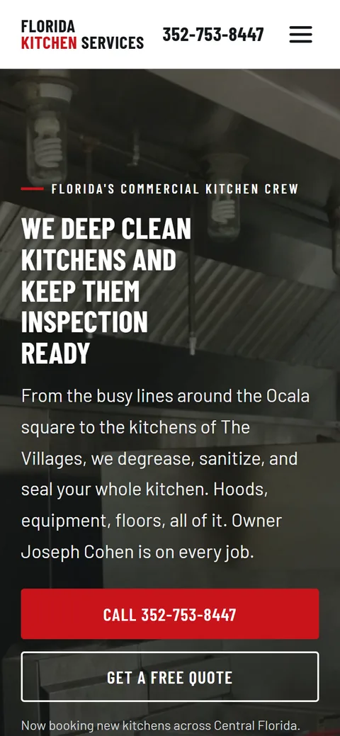Home 26 The same Florida Kitchen Services home page on a phone