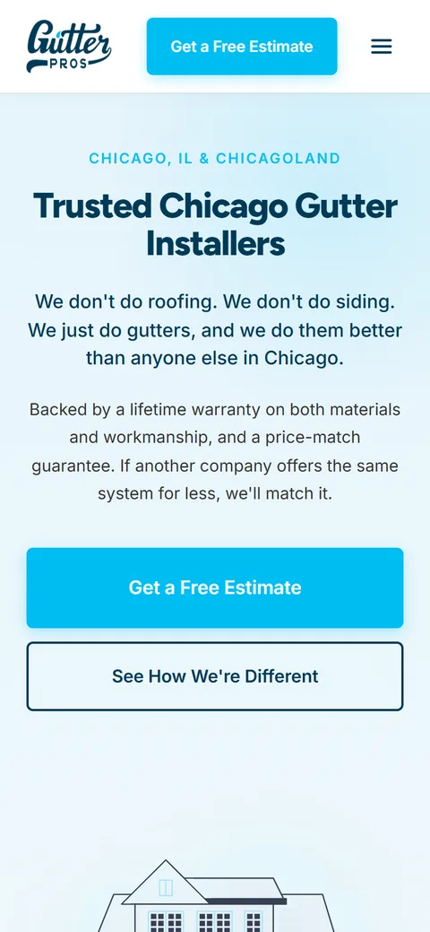 Home 12 The same Gutter Pros home page on a phone
