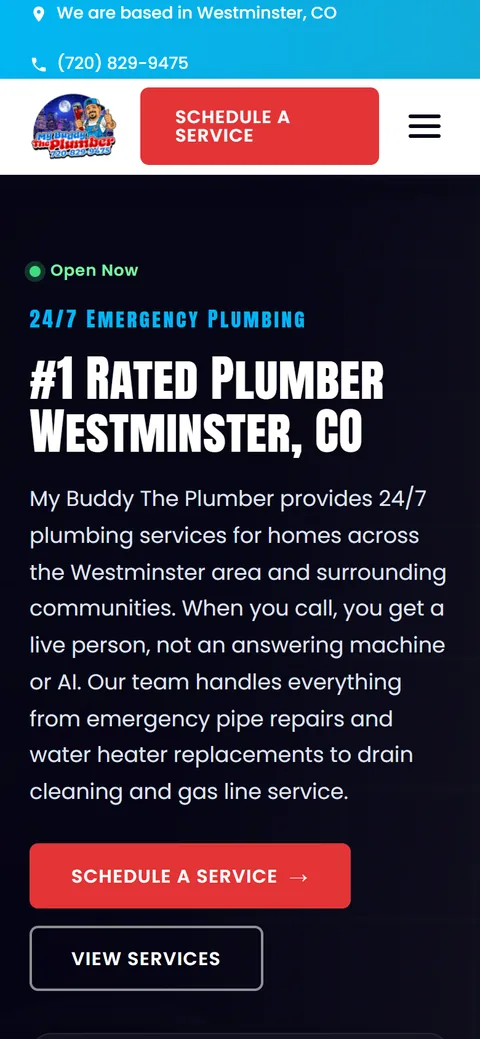 Home 22 The same My Buddy The Plumber home page on a phone