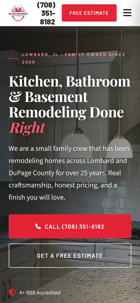 Home 14 The same Pro-Tech Construction home page on a phone